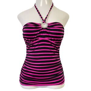 Michael Michael Kors Womens Size S Black Pink Striped Swim Top